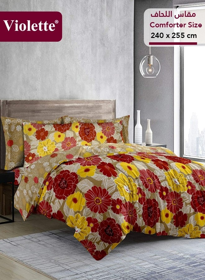 Violette PolyCotton Comforter Set, Fits 200x200 cm Double Size Bed, 7 Pieces (Removable Filling Included), Soft Cooling Breathable, Double Face Comforter, Fury Red - Image 1